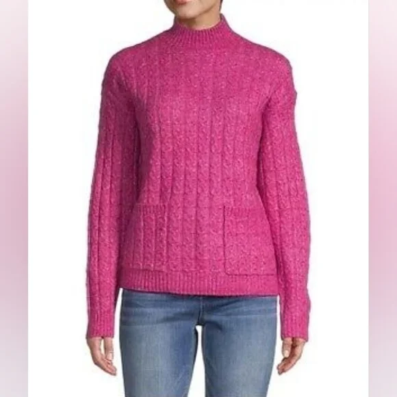 NEW ST JOHNS BAY fuscia crew sweater S - Picture 1 of 9